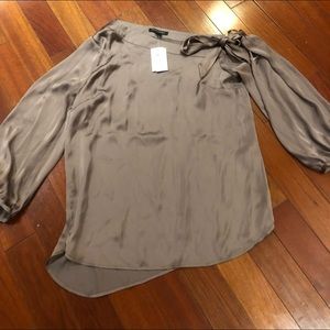 Off-shoulder brown satin blouse